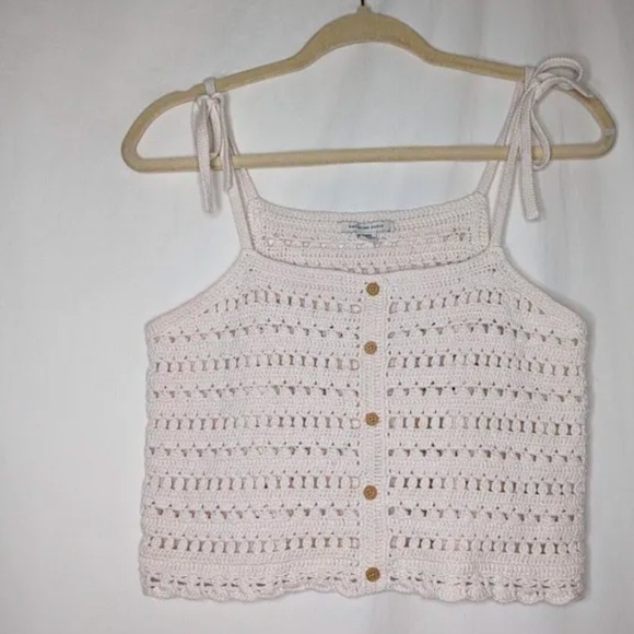 American Eagle cream crochet sweater tank top - Picture 2 of 6